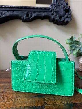 Green Croc-Embossed Top-Handle Bag - Women's Fashion